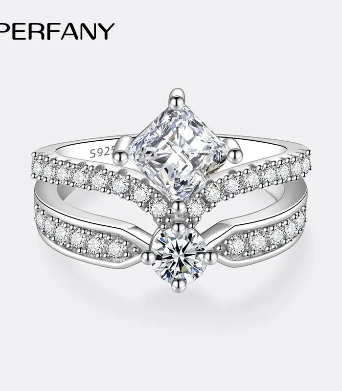 Anillo de moissanita de 1,3 quilates para mujer, corona de plata pura S925, diseño de doble capa, joyería de lujo para boda con diamantes de laboratorio 1
