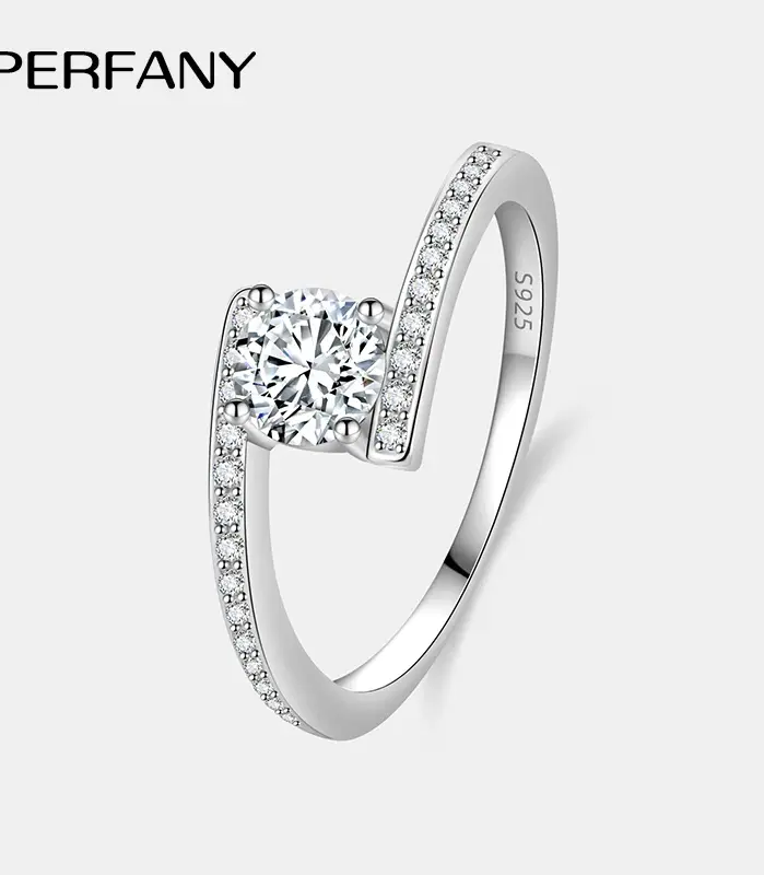 Anillo de moissanita de 0,5 quilates para mujer, plata pura S925, brillante, diamante de laboratorio, brazo giratorio, banda de boda, joyería de lujo 1
