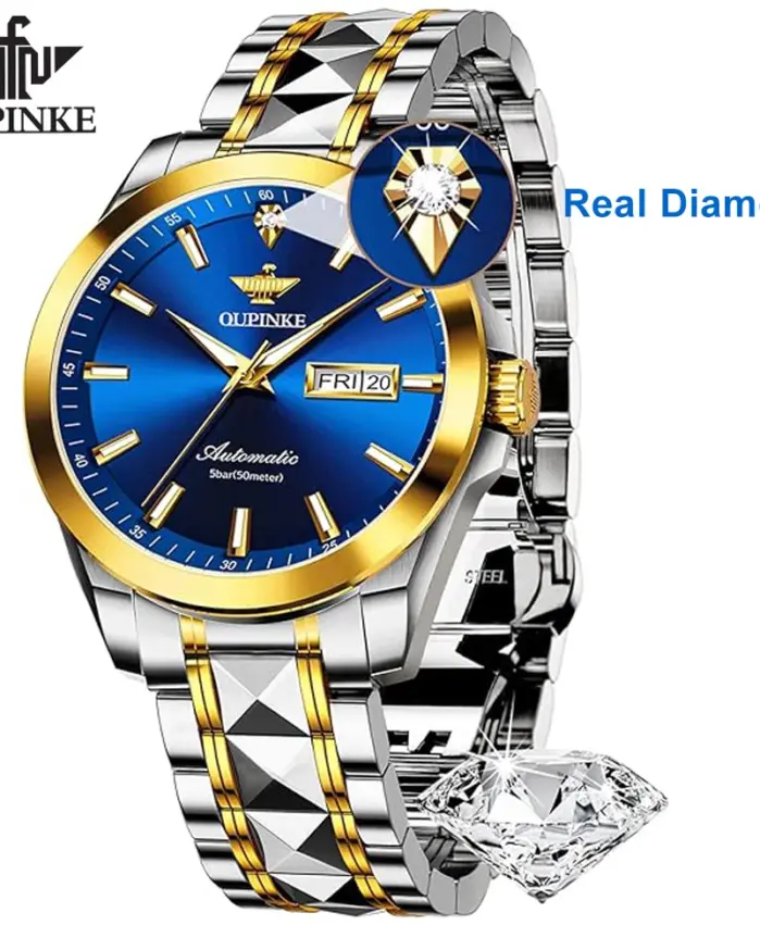 Reloj de pulsera con Diamante Real para hombre, accesorio Original, mecánico, automático, movimiento suizo, calendario luminoso 1