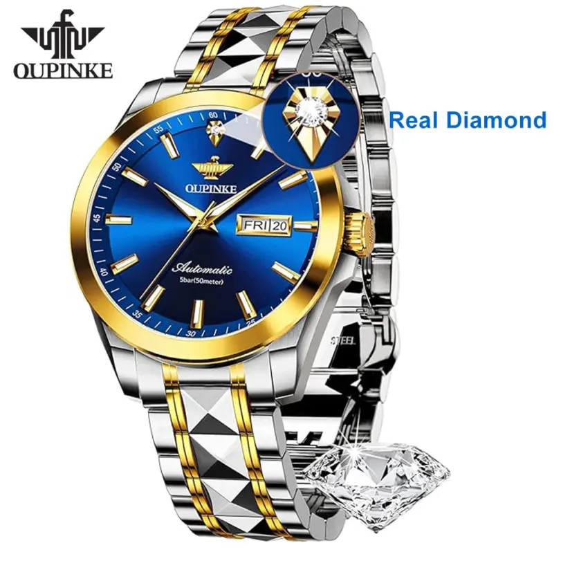 Reloj de pulsera con Diamante Real para hombre, accesorio Original, mecánico, automático, movimiento suizo, calendario luminoso 1 Reloj de pulsera con Diamante Real para hombre, accesorio Original, mecánico, automático, movimiento suizo, calendario luminoso 1