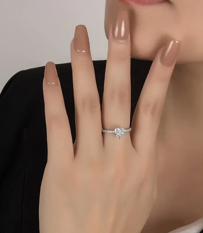 Anillo de moissanita con corte de corazón para mujer, 1/2CT, plata pura S925, brillante, diamante de laboratorio, joyería de compromiso de lujo 2