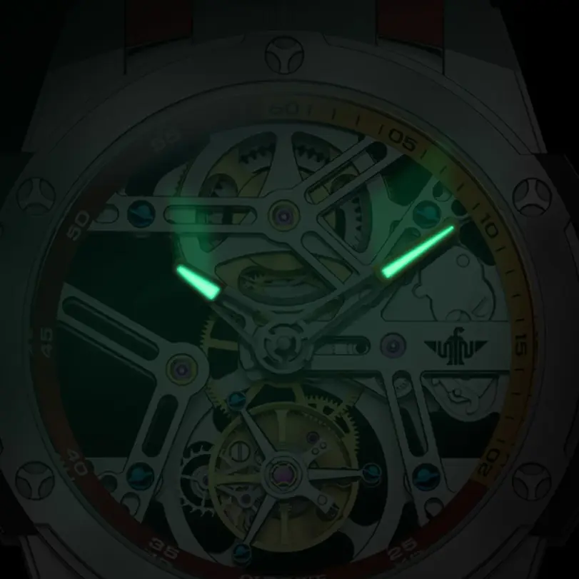 Real Tourbillon Reloj hombres marca automática mecánica hueco Original impermeable silicona luminosa zafiro Reloj Hombres 6