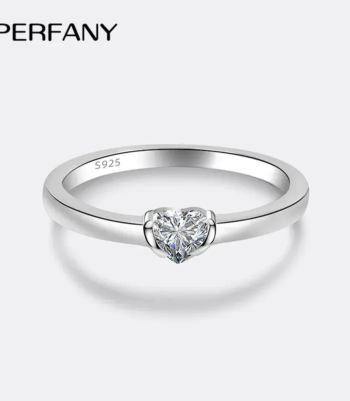 Anillo de moissanita con corte de corazón de 0,3 quilates para mujer, anillo de boda clásico de plata pura S925, regalo de fiesta, joyería 1