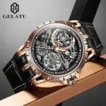 Relojes mecánicos para hombre, correa de silicona de cuero, reloj de pulsera de zafiro ahuecado 3D luminoso automático de marca de lujo a la moda 3