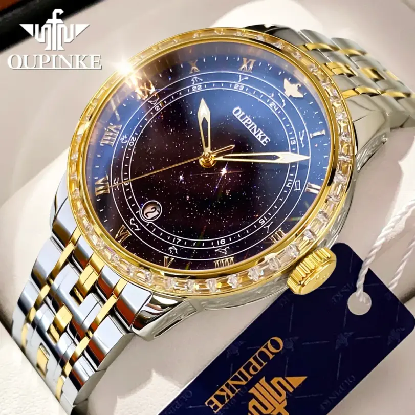 reloj mecánico automático para hombre, diseño de estrella y diamante, reloj de pulsera luminoso resistente al agua para hombre, reloj de lujo 3203 para hombre 6