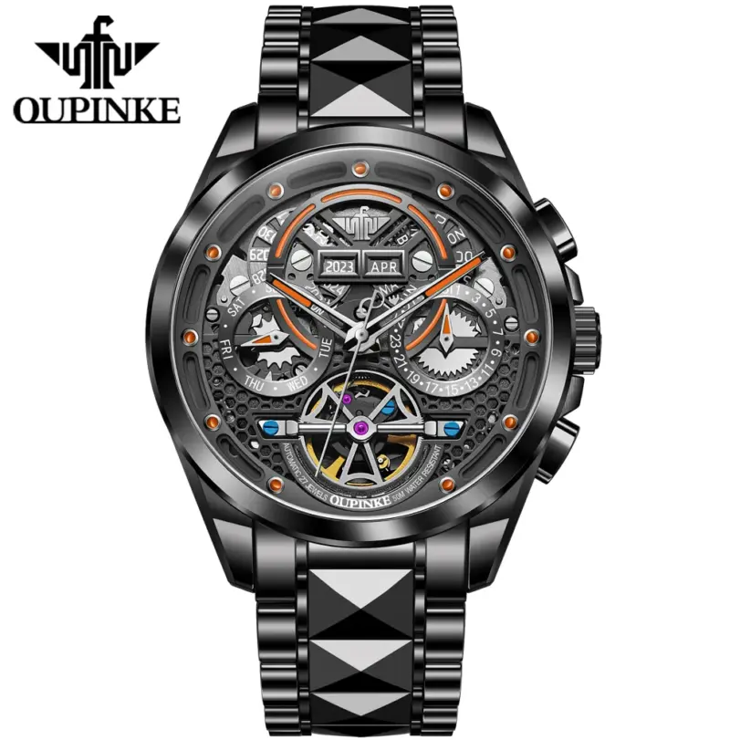 reloj automático para hombre, movimiento mecánico, relojes de pulsera de marca de lujo, esqueleto, calendario de cuerda automática, semana luminosa 3249 2