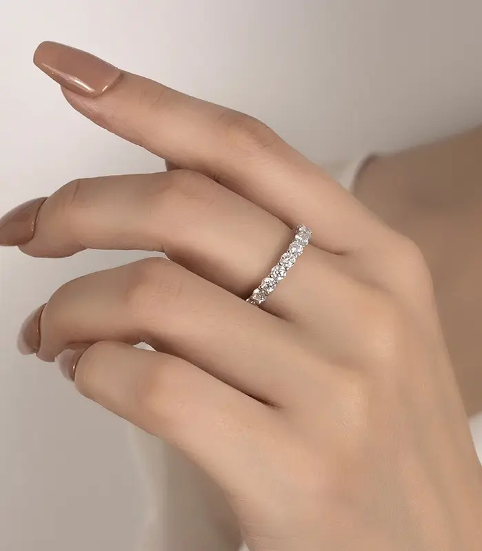 Anillo de moissanita completo de 3mm para mujer, plata pura S925, diamante eterno, anillo de compromiso apilable, joyería de lujo 2