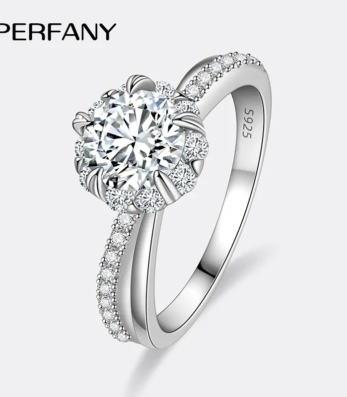 Anillo de moissanita de 1 quilate para mujer, chapado en plata pura S925, oro blanco de 18 quilates, diamante de laboratorio, joyería de boda eterna 1