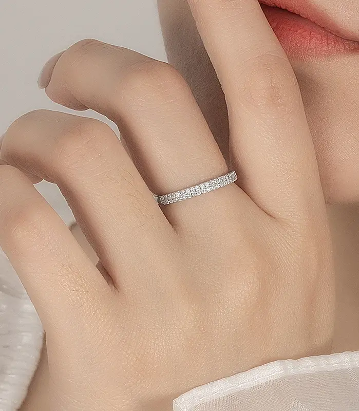anillo de moissanita para mujer S925 plata pura laboratorio doble fila diamante boda eterna joyería de alta gama 2