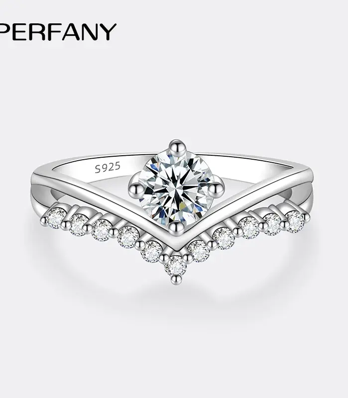 Anillo de moissanita de 0,5 quilates para mujer, plata pura S925, diseño en forma de V, joyería elegante de moda con diamantes de laboratorio 1