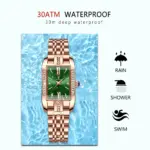 Reloj para mujer, relojes de cuarzo cuadrados con esfera verde de diamante de lujo a la moda, reloj de pulsera resistente al agua de acero inoxidable para mujer, regalo 3