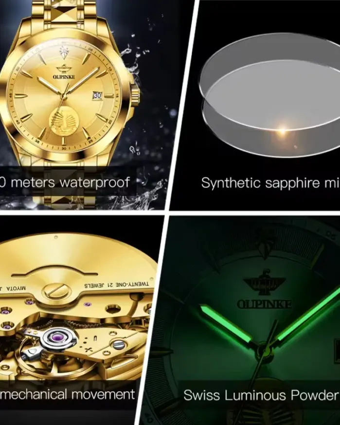 marca suiza reloj mecánico automático hombres de lujo oro Real diamante Real espejo de zafiro reloj de pulsera luminoso 3226 2