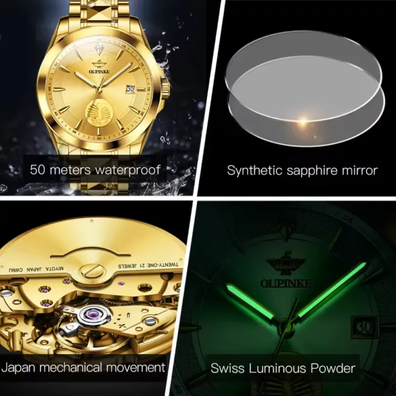 marca suiza reloj mecánico automático hombres de lujo oro Real diamante Real espejo de zafiro reloj de pulsera luminoso 3226 2
