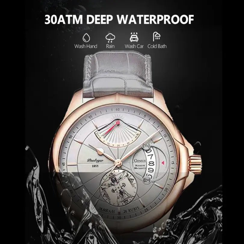 Reloj para hombre, reloj de pulsera deportivo de lujo para hombre, resistente al agua, Cuero Luminoso, relojes de cuarzo con fecha, caja para hombre 2