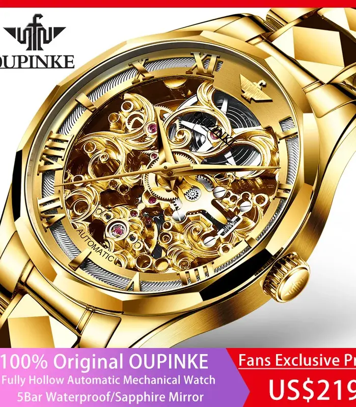 OUPINKE-Reloj de pulsera mecánico automático para hombre, cronógrafo de acero de tungsteno con espejo de zafiro, marca superior de lujo 1