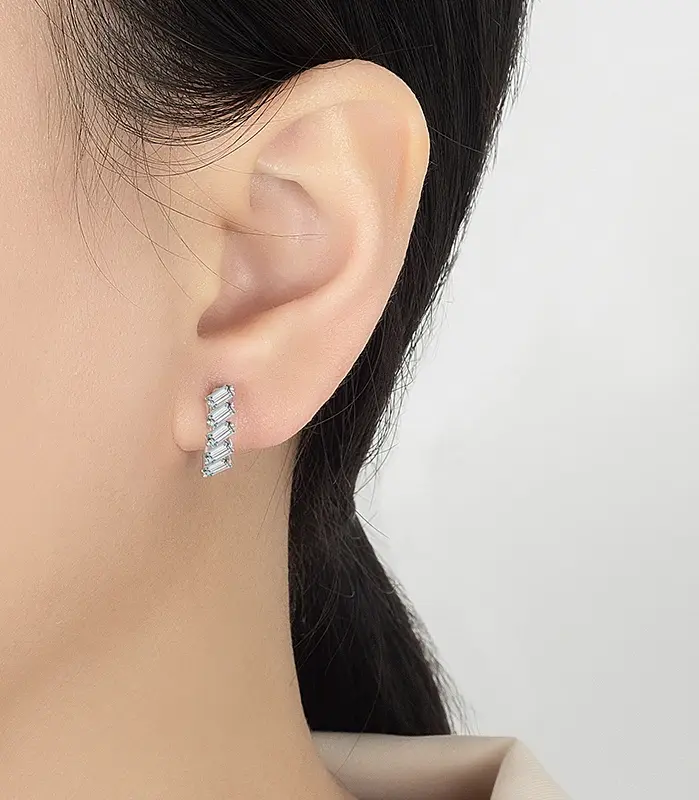 pendientes de aro de moissanita con corte de Esmeralda de 1,5 quilates, joyería de lujo para boda, 100% de plata pura, diamante de laboratorio 2