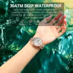Reloj para mujer, malla de acero inoxidable, oro rosa, Simple, resistente al agua, relojes luminosos para mujer, relojes de cuarzo de lujo elegantes 3