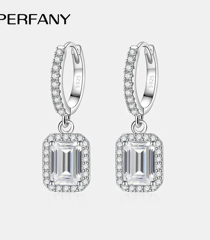 pendientes de moissanita con corte de Esmeralda radiante para mujer, plata pura S925, diamantes cultivados en laboratorio, joyería de boda de lujo 1