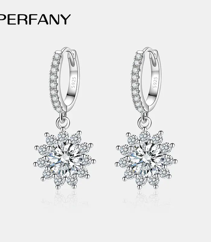 Pendientes de moissanita 0,5/1CT para mujer, pendientes de gota de diamantes de laboratorio de girasol de plata pura S925, joyería de boda de lujo 1