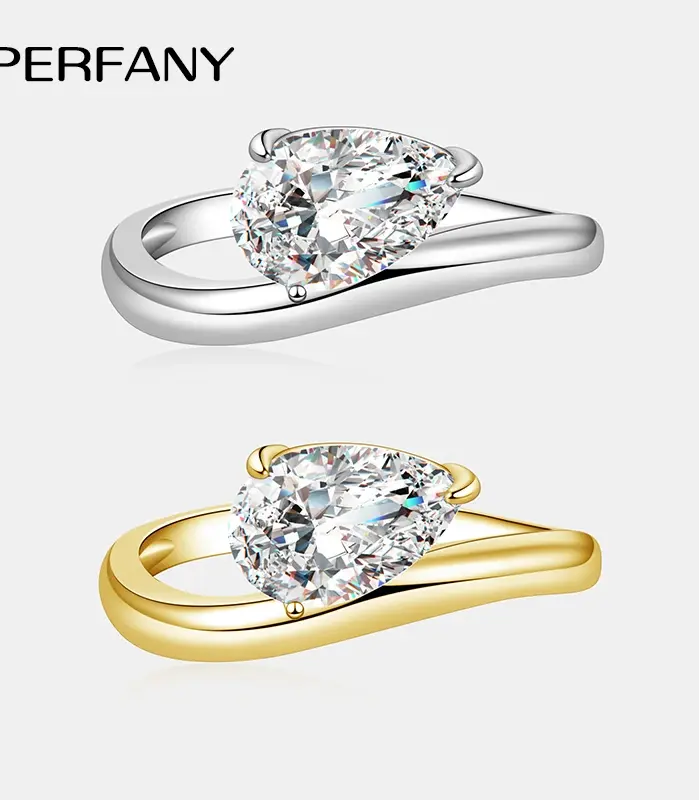 Anillo de moissanita con corte de pera para mujer, 1,5 CT, plata pura S925, gota de agua, diamante de laboratorio, regalo de joyería de boda 1