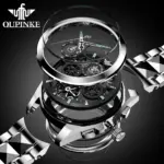 Marca reloj mecánico automático para hombre, reloj calendario con esfera grande hueca de 42mm, correa de acero de tungsteno, relojes originales para hombre 3233 5