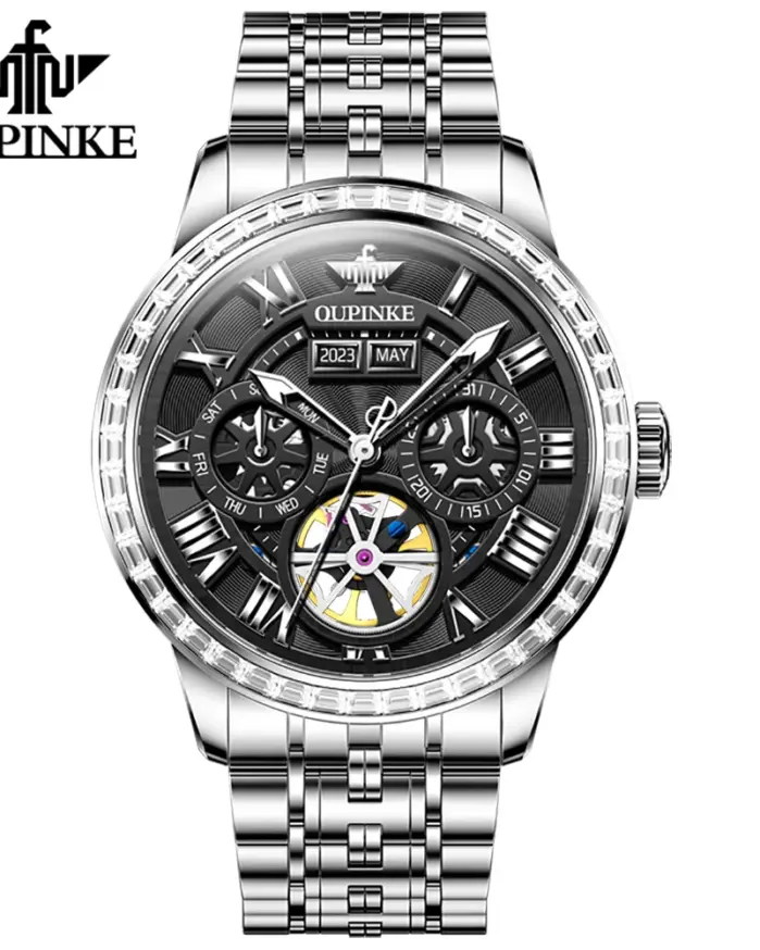 reloj mecánico automático genuino oficial para hombre, pantalla de calendario clásica, reloj de pulsera luminoso con esqueleto de negocios de lujo 2