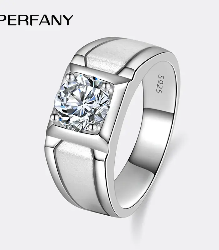 Anillo de moissanita para hombre, 0,5/1CT, plata pura S925, diseño esmerilado, anillo de boda de diamante eterno, joyería de lujo 1