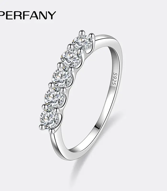 Anillo apilable de moissanita para mujer, 3mm, plata pura S925, certificado en laboratorio, 5 diamantes, joyería de boda 2