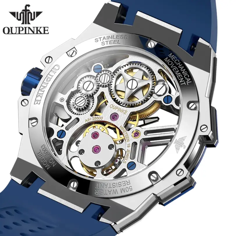 Real Tourbillon Reloj hombres marca automática mecánica hueco Original impermeable silicona luminosa zafiro Reloj Hombres 2