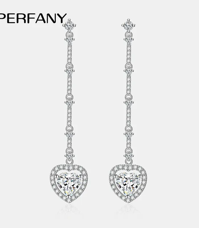 pendientes de gota de moissanita de 1CT para mujer, aretes largos de plata pura S925 con forma de corazón de laboratorio, joyería de fiesta de lujo 1