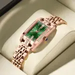 Reloj para mujer, relojes de cuarzo cuadrados con esfera verde de diamante de lujo a la moda, reloj de pulsera resistente al agua de acero inoxidable para mujer, regalo 1