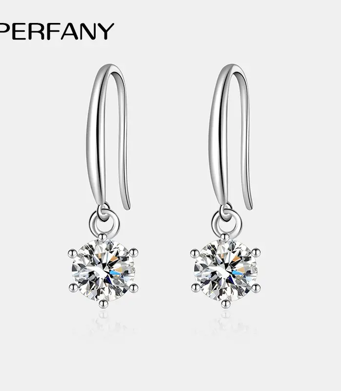 0,5/1CT pendiente de gota de moissanita para mujer S925 plata pura clásico seis garras laboratorio diamante joyería de boda de moda 1