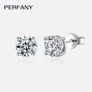 Pendientes de moissanita de 0,2-3 quilates para mujer, pendientes clásicos de plata pura S925 con diamantes de cuatro garras, joyería de boda de alta gama 1