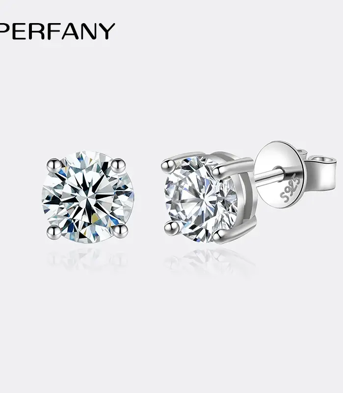 Pendientes de moissanita de 0,2-3 quilates para mujer, pendientes clásicos de plata pura S925 con diamantes de cuatro garras, joyería de boda de alta gama 1