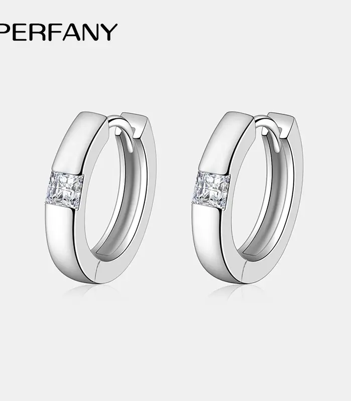 0.3CT pendientes de aro de moissanita de corte princesa para mujer 100% plata pura cuadrado diamante de laboratorio joyería de boda de moda 1