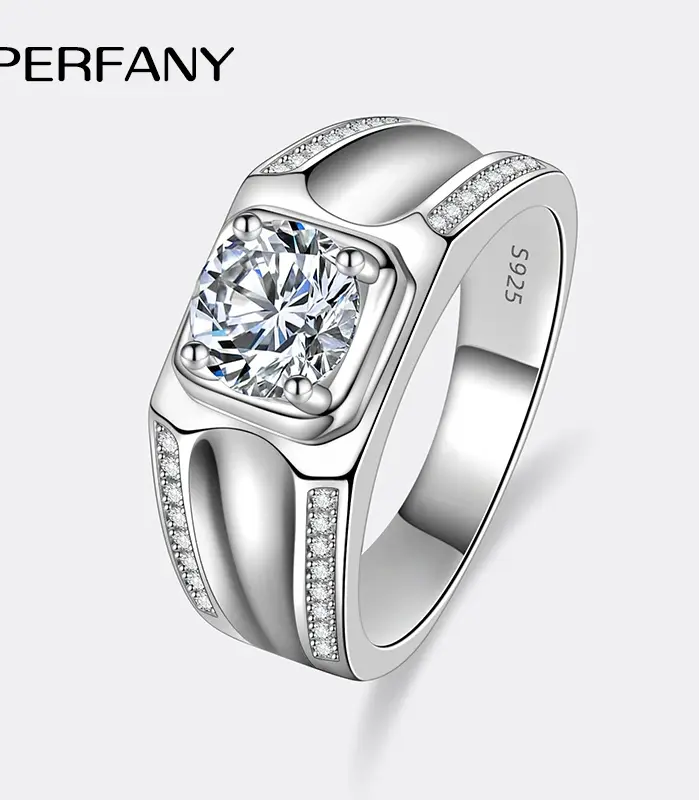 Anillo de moissanita de 1CT para hombre, anillo de compromiso de diamante de laboratorio con incrustaciones de plata pura S925, joyería de lujo para boda 1