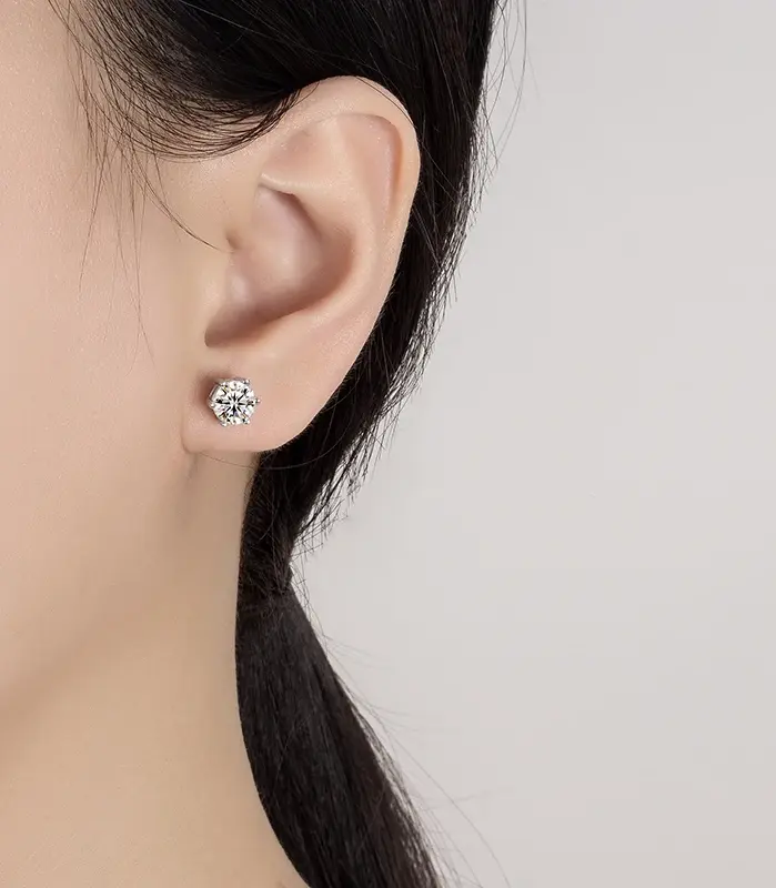 Pendientes de moissanita de 0,2-2 quilates para mujer, plata pura S925, joyería clásica de boda con diamantes de laboratorio brillantes de seis garras 2