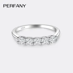 Anillo apilable de moissanita para mujer, 3mm, plata pura S925, certificado en laboratorio, 5 diamantes, joyería de boda 1