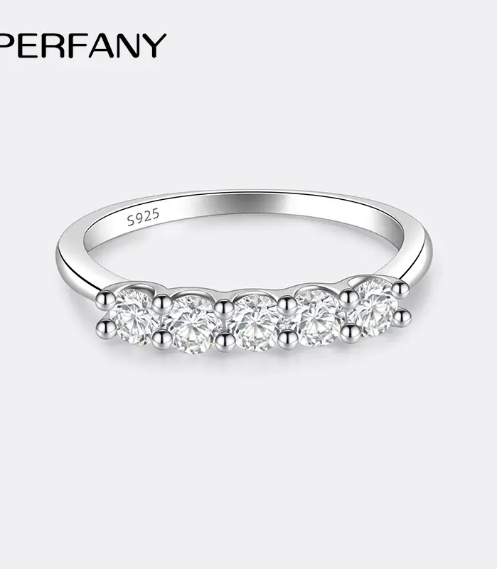 Anillo apilable de moissanita para mujer, 3mm, plata pura S925, certificado en laboratorio, 5 diamantes, joyería de boda 1