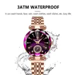 Reloj para mujer, diseño de joyería de lujo, relojes de pulsera de cuarzo de acero y oro rosa, relojes de moda impermeables para mujer 3