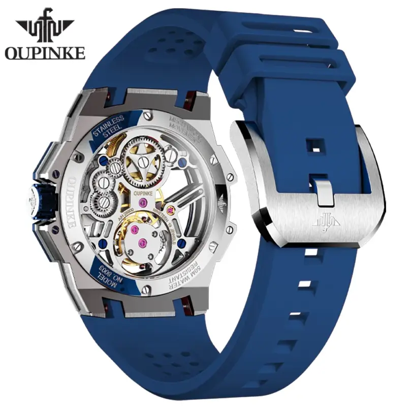 Real Tourbillon Reloj hombres marca automática mecánica hueco Original impermeable silicona luminosa zafiro Reloj Hombres 4