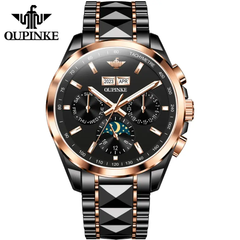 marca de tungsteno reloj mecánico automático hombre de lujo 5ATM luminoso impermeable calendario fase lunar reloj masculino 3238 1 marca de tungsteno reloj mecánico automático hombre de lujo 5ATM luminoso impermeable calendario fase lunar reloj masculino 3238 1