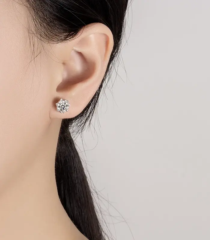 Pendientes de moissanita de 0,3-2 quilates para mujer, plata pura S925, seis garras, copo de nieve, diamante de laboratorio, joyería exquisita para boda 2