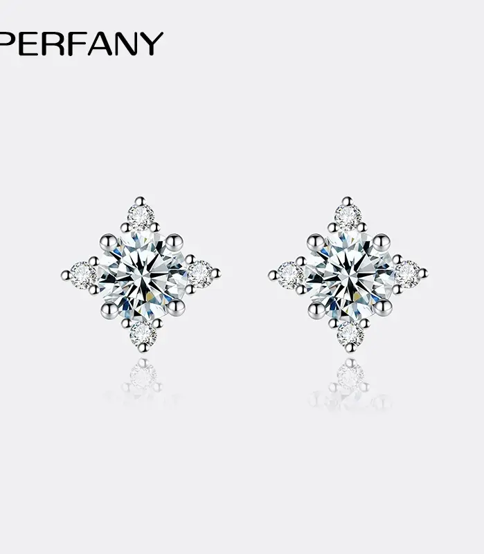 Pendientes de moissanita 0,5/1CT para mujer S925 plata pura estrella de cuatro garras pendientes de diamantes certificados GRA joyería de fiesta 1