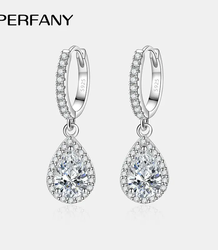 pendientes de moissanita con corte de pera para mujer, 1CT, plata pura S925, diamantes cultivados en laboratorio, joyería de boda elegante 1