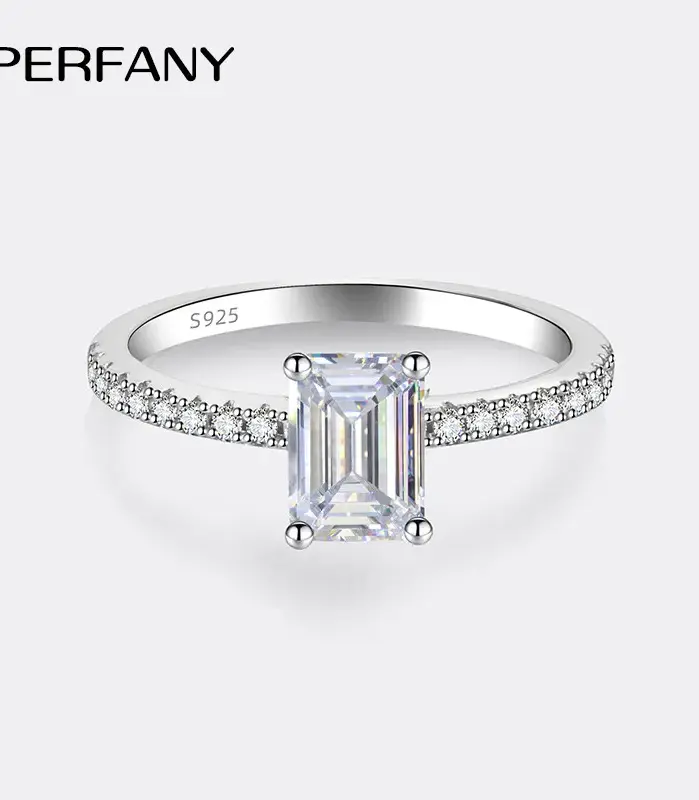 Anillo de moissanita de corte radiante/esmeralda de 1/2CT para mujer, plata pura S925, diamante de laboratorio GRA, joyería de boda nupcial 1