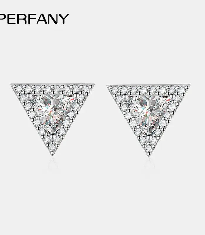 Pendientes de moissanita de corte Triangular de 0,5 quilates para mujer, joyería de boda de diamante para cultivar laboratorio de plata pura S925 1