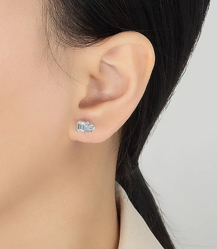 pendientes de tuerca de moissanita con corte de Esmeralda radiante para mujer, joyería de boda de moda con diamantes de laboratorio de corazón de plata pura S925 2
