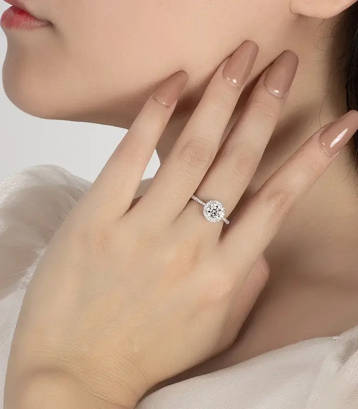 Anillo de moissanita para mujer, chapado en plata pura S925, oro blanco de 18 quilates, propuesta de diamante redondo, joyería de boda de alta gama 2