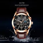 nuevos relojes de moda para hombres de cuero negro resistente al agua parte superior luminosa marca de lujo reloj de pulsera de cuarzo reloj militar 3